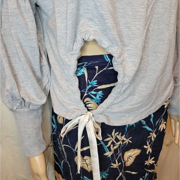 Zara basic Gray Knotted Front Lantern Sleeve Plain  light weight Sweatsh… - Picture 13 of 15